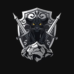 A dynamic and striking logo featuring a classic knight's shield as the central element, intricately designed with ornate patterns