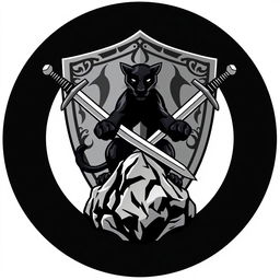 A dynamic and striking logo featuring a classic knight's shield as the central element, intricately designed with ornate patterns