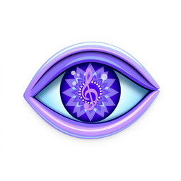 A 3D cartoon style logo featuring a human eye at the center, intricately designed with a mandala pattern inside, combined with a clef symbol also nestled within the eye's design