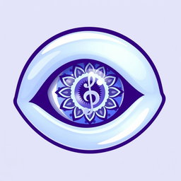 A 3D cartoon style logo featuring a human eye at the center, intricately designed with a mandala pattern inside, combined with a clef symbol also nestled within the eye's design