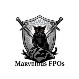 A dynamic and striking logo for "Marvelous FPOs" featuring a classic knight's shield as the central element, intricately designed with ornate patterns