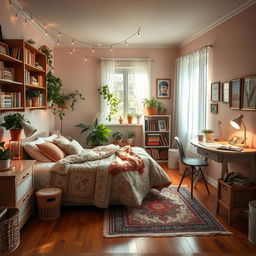 A beautifully decorated bedroom filled with warmth and comfort