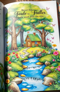 A beautifully illustrated book page featuring a whimsical forest scene, with vibrant colors and intricate details