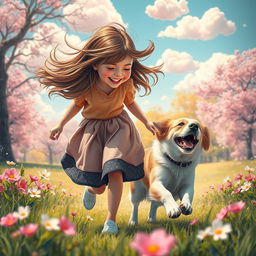 A surreal and abstract representation of the bond between a girl and a dog, highlighting the joy and companionship found in their friendship