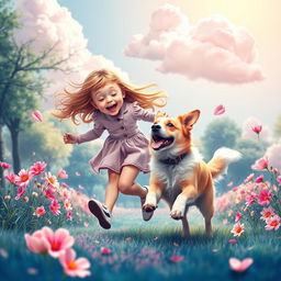 A surreal and abstract representation of the bond between a girl and a dog, highlighting the joy and companionship found in their friendship