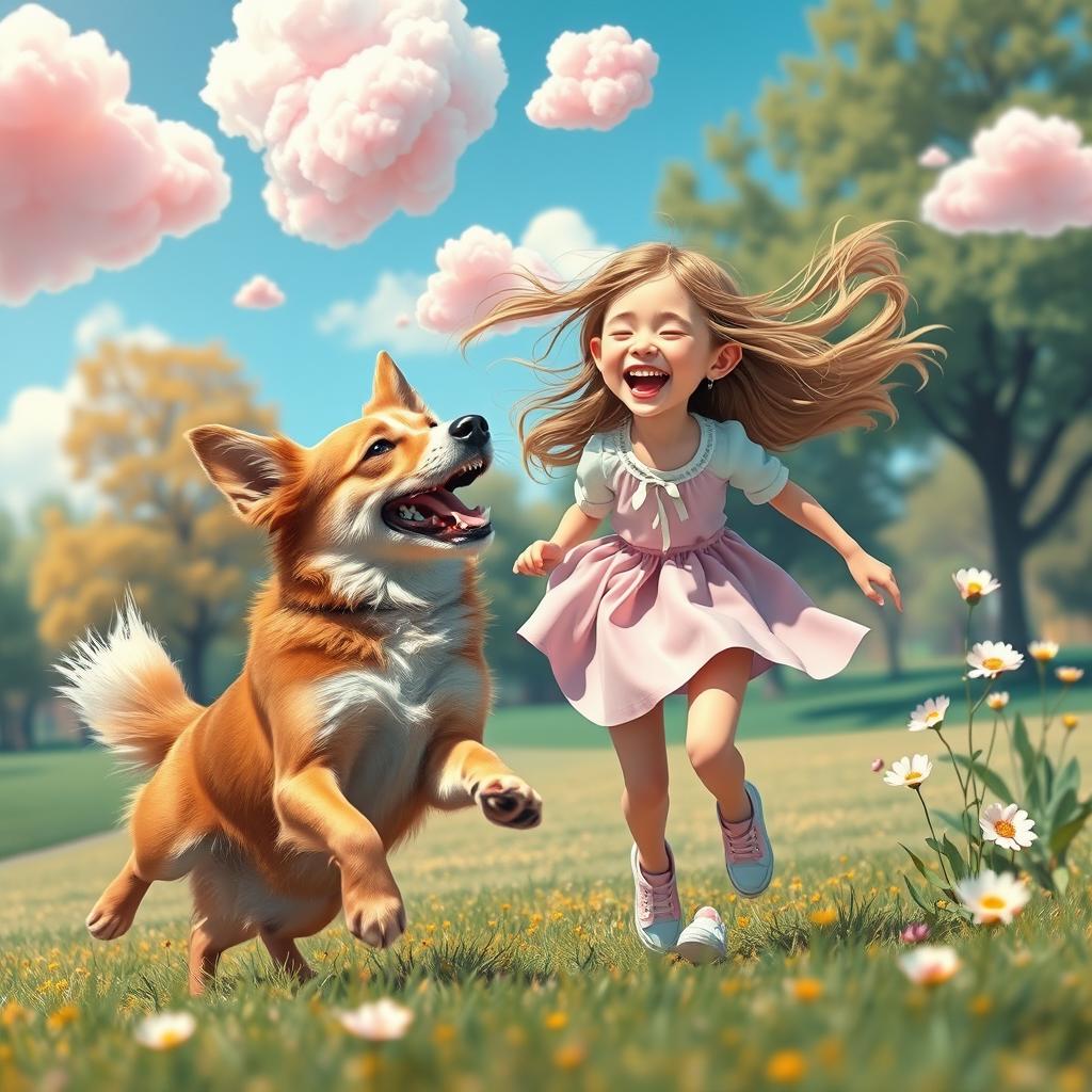 A surreal and abstract representation of the bond between a girl and a dog, highlighting the joy and companionship found in their friendship