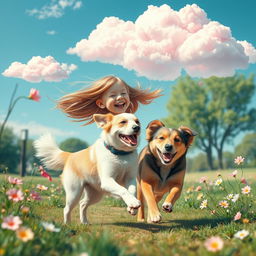 A surreal and abstract representation of the bond between a girl and a dog, highlighting the joy and companionship found in their friendship