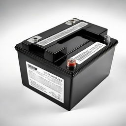 A brand new car battery with sturdy black casing and clean silver terminals, placed on a pristine white background.