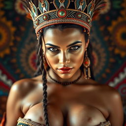 A stunning 25-year-old woman from an indigenous tribe, wearing a traditional crown