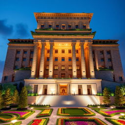 The facade of a stunning 20-story tower that beautifully merges Achaemenian and modern architectural elements