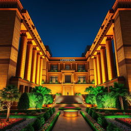 The facade of a stunning 20-story tower that beautifully merges Achaemenian and modern architectural elements
