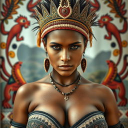 A beautiful 25-year-old woman from an indigenous tribe, adorned with a traditional crown