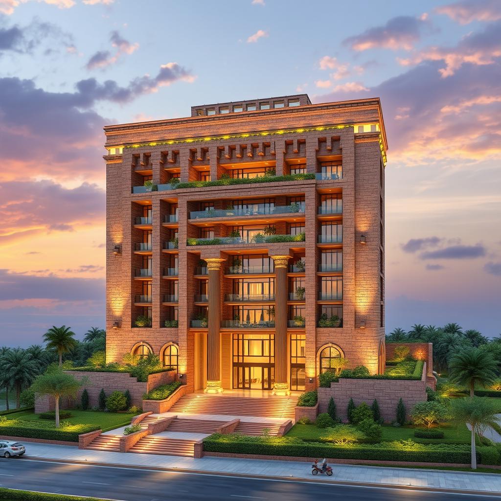 A 20-story building designed to reflect the architectural style of Chogha Zanbil with modern elements