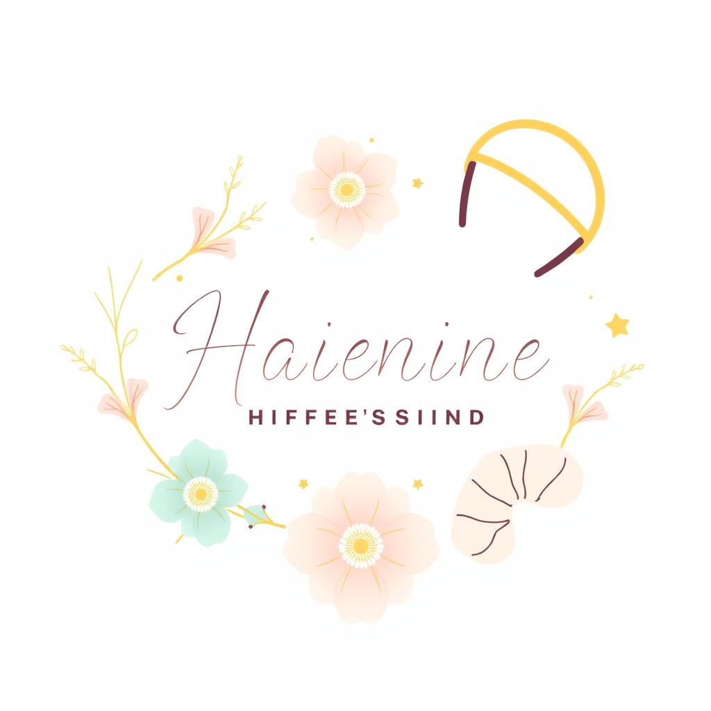 A sleek, modern logo design for a hair accessories brand, featuring elegant illustrations of hair clips, headbands, and scrunchies
