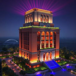 A 20-story tower designed with inspiration from the ancient architecture of Chogha Zanbil, featuring handmade bricks and polished stone