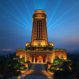 A 20-story tower designed with inspiration from the ancient architecture of Chogha Zanbil, featuring handmade bricks and polished stone