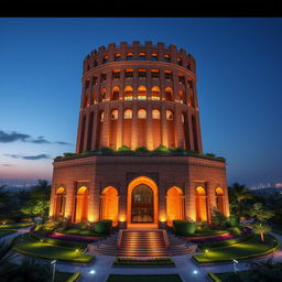 A 20-story tower designed with inspiration from the ancient architecture of Chogha Zanbil, featuring handmade bricks and polished stone