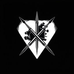 A sleek, modern logo design for a tattoo studio, featuring a stylized tattoo needle crossed with a tattoo machine