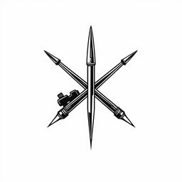 A sleek, modern logo design for a tattoo studio, featuring a stylized tattoo needle crossed with a tattoo machine