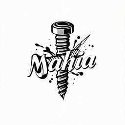 A logo design featuring a stylized screw integrated with tattoo elements, such as ink splashes or needle motifs