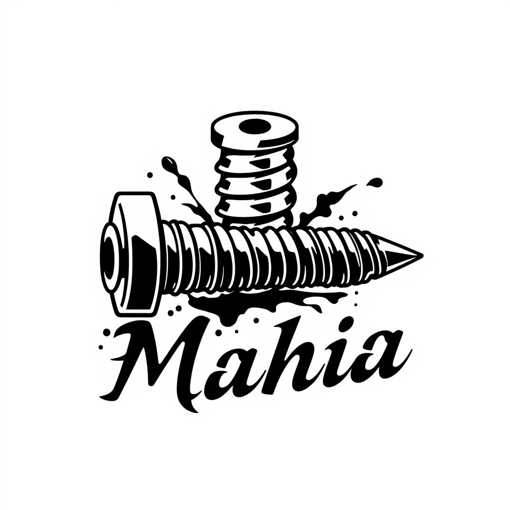 A logo design featuring a stylized screw integrated with tattoo elements, such as ink splashes or needle motifs