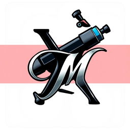 A stylish logo design featuring a tattoo machine artistically integrated with the letter 'M'
