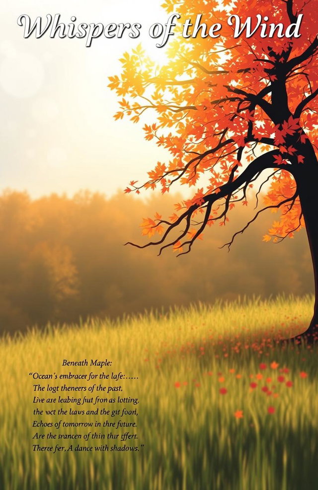 Create a charming Poetry Chapbook titled 'Whispers of the Wind', featuring four original poems that explore themes of nature, love, and self-discovery