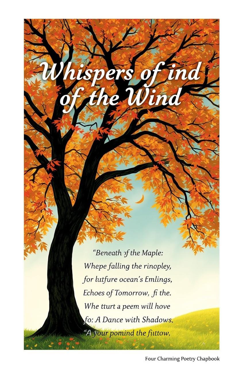 Create a charming Poetry Chapbook titled 'Whispers of the Wind', featuring four original poems that explore themes of nature, love, and self-discovery