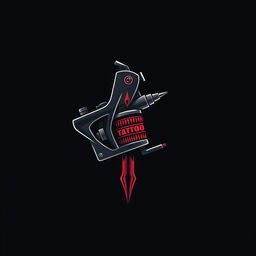 A sleek and modern logo featuring a tattoo machine, intricately designed with sharp lines and professional aesthetics