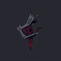A sleek and modern logo featuring a tattoo machine, intricately designed with sharp lines and professional aesthetics