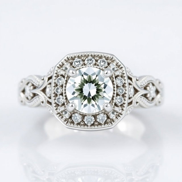 A stunning 1 carat diamond ring that appears significantly larger due to a radiant halo design of smaller sparkling diamonds encircling the center stone