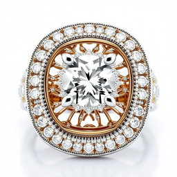 A stunning 1 carat diamond ring that appears significantly larger due to a radiant halo design of smaller sparkling diamonds encircling the center stone