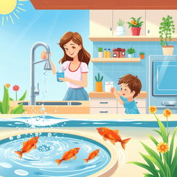 A vibrant illustration showcasing water in everyday life