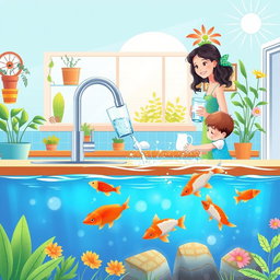 A vibrant illustration showcasing water in everyday life