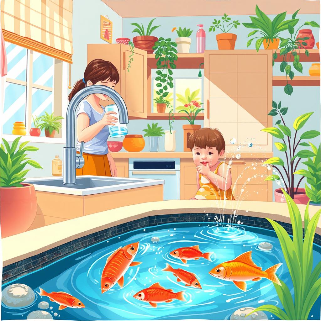 A vibrant illustration showcasing water in everyday life