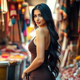 A beautiful Arab woman with an alluring figure, showcasing curves tastefully