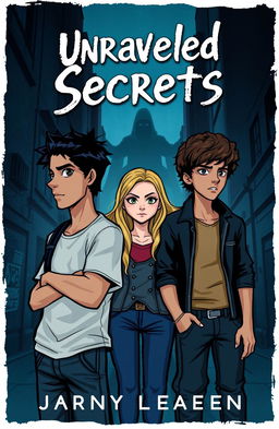A captivating cover design for a mystery book titled 'Unraveled Secrets'