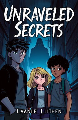 A captivating cover design for a mystery book titled 'Unraveled Secrets'