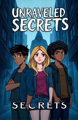 A captivating cover design for a mystery book titled 'Unraveled Secrets'