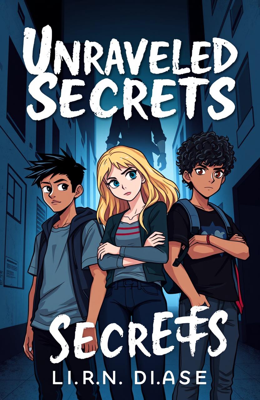 A captivating cover design for a mystery book titled 'Unraveled Secrets'