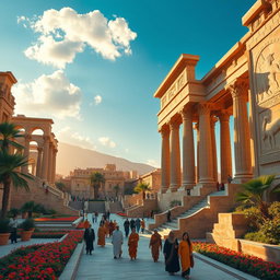 An ancient Persian cityscape of Persepolis, showcasing its magnificent stone architecture 2500 years ago
