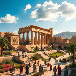 An ancient Persian cityscape of Persepolis, showcasing its magnificent stone architecture 2500 years ago