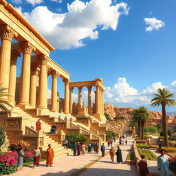 An ancient Persian cityscape of Persepolis, showcasing its magnificent stone architecture 2500 years ago