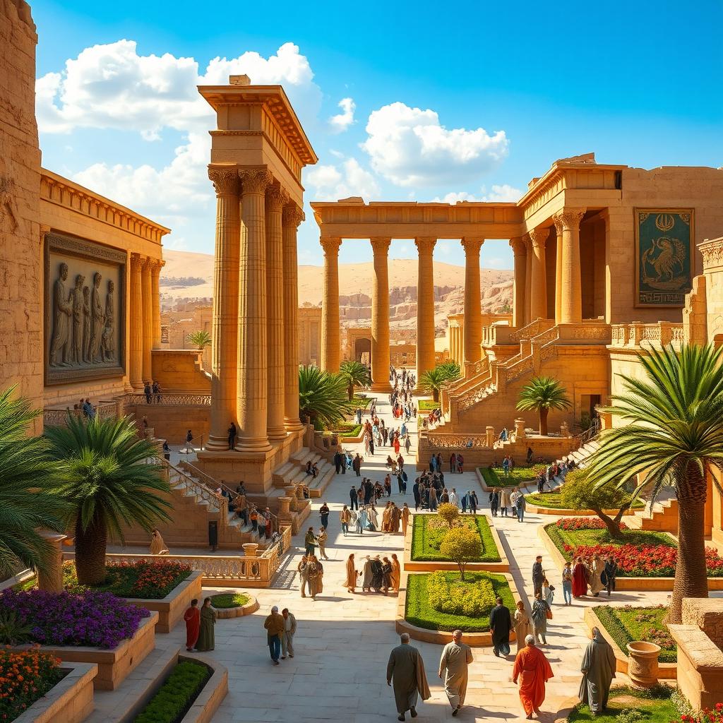 An ancient Persian cityscape of Persepolis, showcasing its magnificent stone architecture 2500 years ago