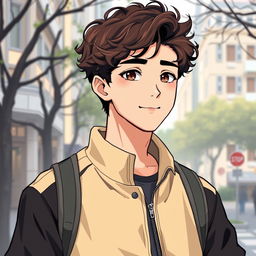 A handsome teenage boy aged 16-17, drawn in a manhwa style with medium anime influence