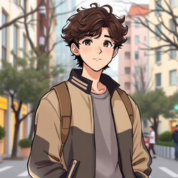 A handsome teenage boy aged 16-17, drawn in a manhwa style with medium anime influence