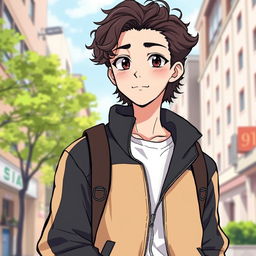 A handsome teenage boy aged 16-17, drawn in a manhwa style with medium anime influence