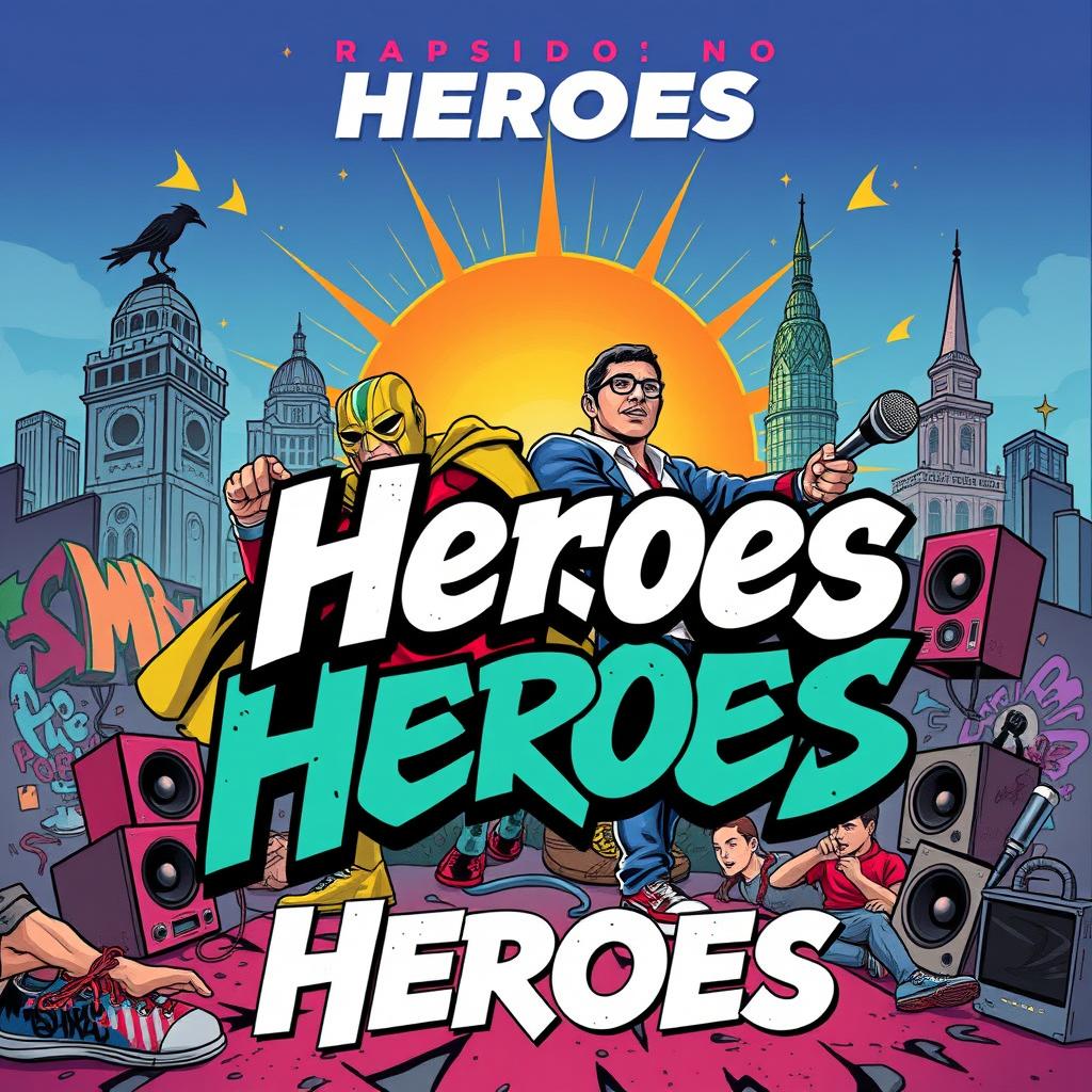 Create a vibrant album cover for the song "Heroes" by Rapsido and El Sr