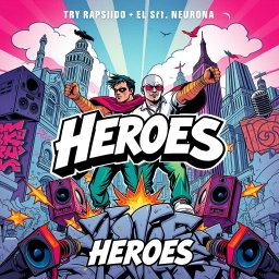 Create a vibrant album cover for the song "Heroes" by Rapsido and El Sr