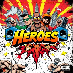 Create a vibrant album cover for the song "Heroes" by Rapsido and El Sr